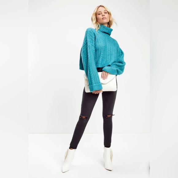 NWT Vici Georgie Cable Knit Teal Turtleneck Pullover Sweater |Size XL - Picture 2 of 3